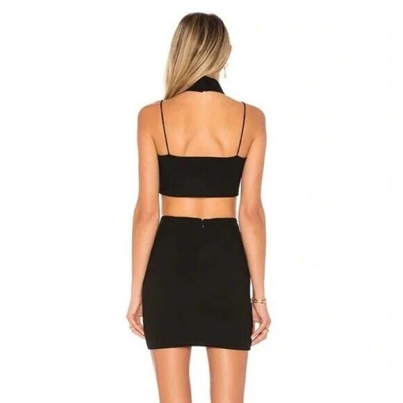 Revolve By the Way Alayna Black Ponte Knit Chocker Crop Top & Skirt Set Sz M NEW - Picture 3 of 14